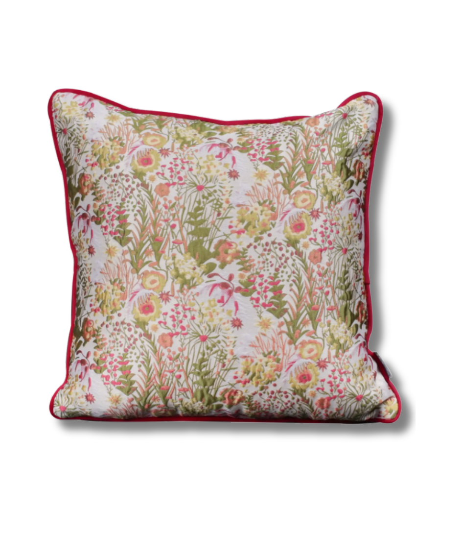 Begonia Red Embossed Jacquard Square Pillow