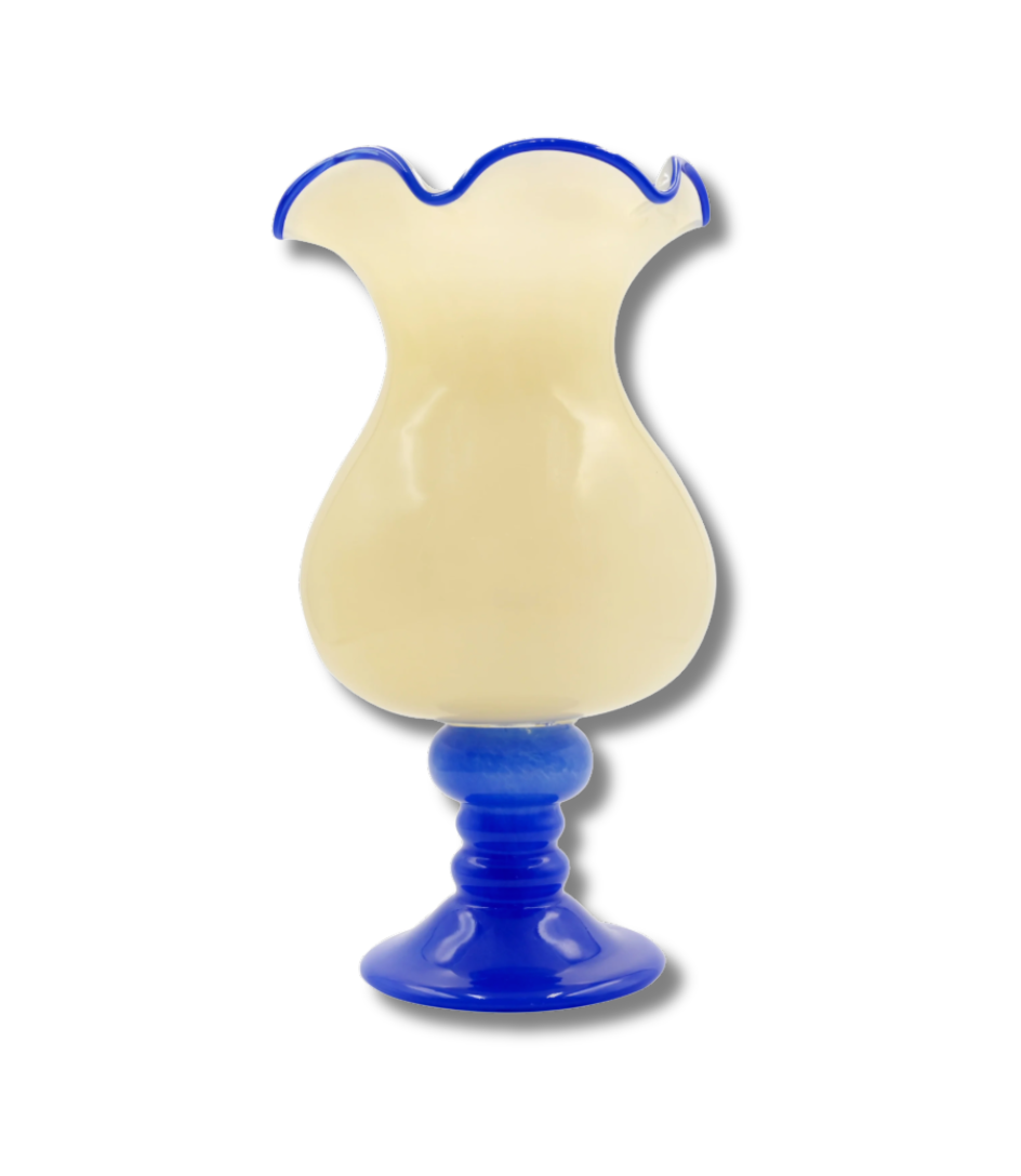 Azure Ruffle Glass Chalice Vase